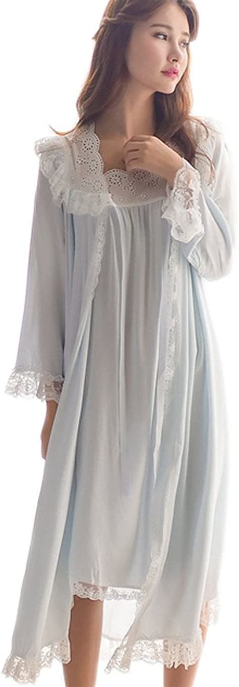 Womens Victorian Nightgown Vintage 2 Pcs Sleepwear Nightdress Robes