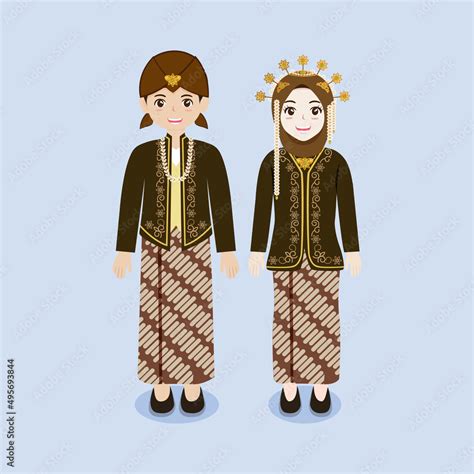 Indonesian Couple Wearing Javanese Traditional Costume Vector