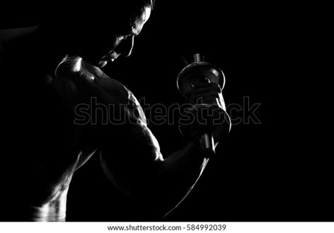 Muscle Man Doing Bicep Curls Back Stock Photo 584992039 Shutterstock