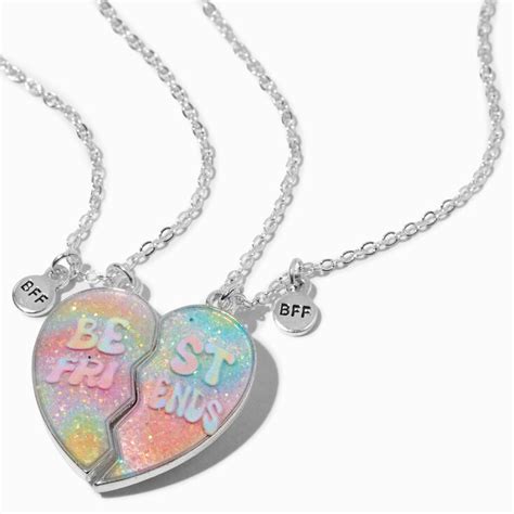 Best Friends Glitter Groovy Split Heart Pendant Necklaces 2 Pack