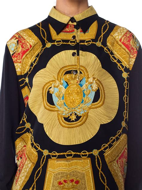 Hermes Royal Crest And Gold Tassel Printed Blouse At 1stdibs Hermes