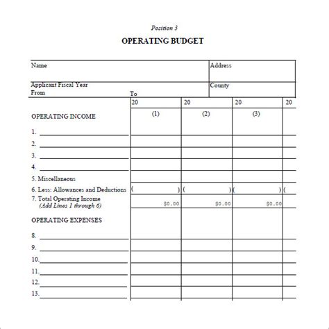 Operating Budget Template 7 Free Samples Examples