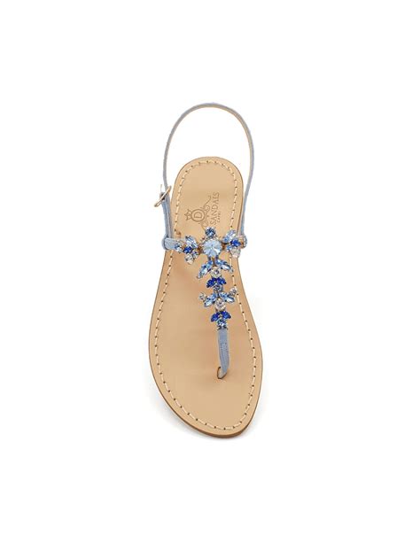 Scopolo Light Blue Jeweled Sandals Thong Sandals Light Blue Suede Straps
