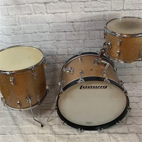 Vintage 1966 Ludwig Champagne Sparkle 3 Piece Drum Kit Evolution Music