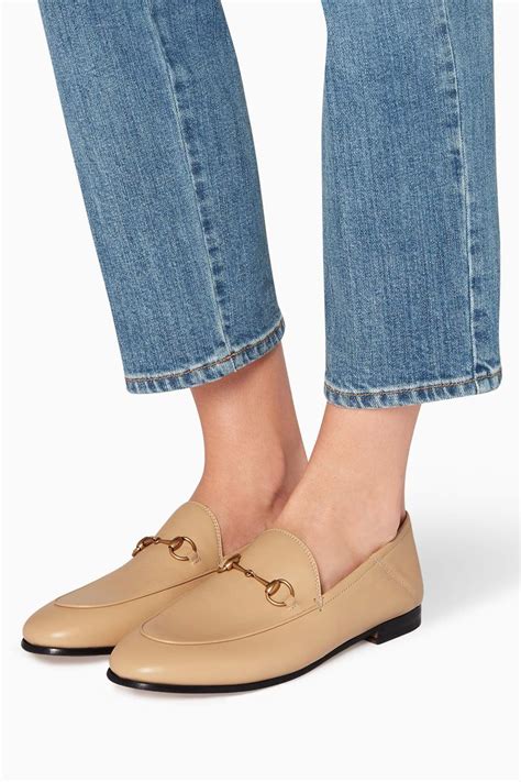 Shop Gucci Neutral Light Beige Horsebit Leather Loafers For Women