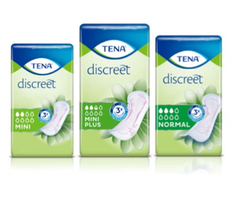 Packs Of Tena Mini Tena Mini Plus And Tena Normal Pads Standing Next