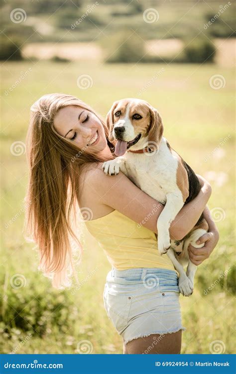 Young Woman With Her Dog Stock Photo Image Of Girl Nature 69924954