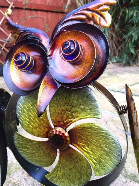 Large Metal Owl With Windmill Garden Decor 61252 Ebay