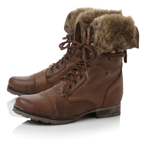 Steve Madden Faux Fur Cuff Lace Up Boots In Brown Lyst