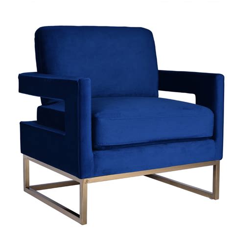 Modrest Edna Modern Blue Velvet & Gold Accent Chair - Accent Chairs - Accent Furniture