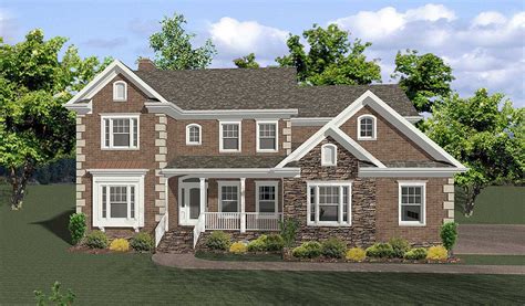 Grand Two-Story Family Room - 20031GA | Architectural ... The landscaping is made simple, adding to the overall clean effect of the whole house.