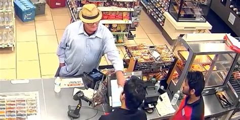 middle aged man robs store using fake gun