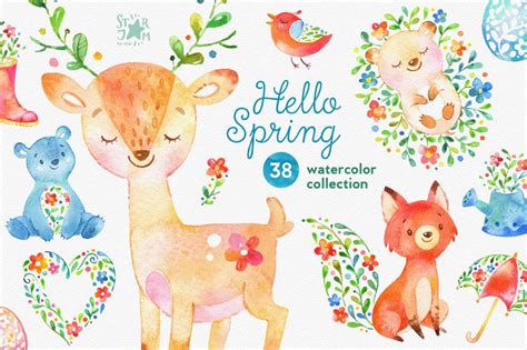 Hello Spring Watercolor Collection Graphic Objects ~ Creative Market