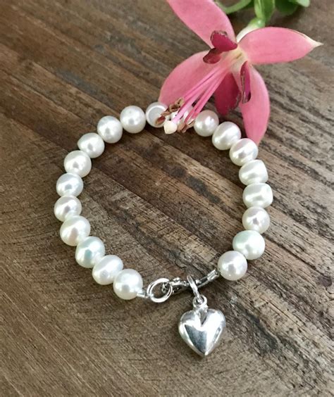 Freshwater Pearl Babychildrens Bracelet With Sterling Silver Monogram