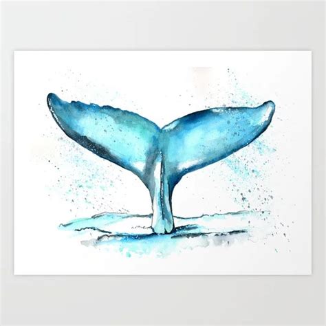 Coastal Whale Watercolor Art Print By Feelingartsy Society6