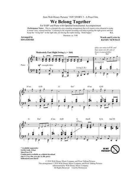 We Belong Together From Toy Story 3 Arr Ed Lojeski Sheet Music