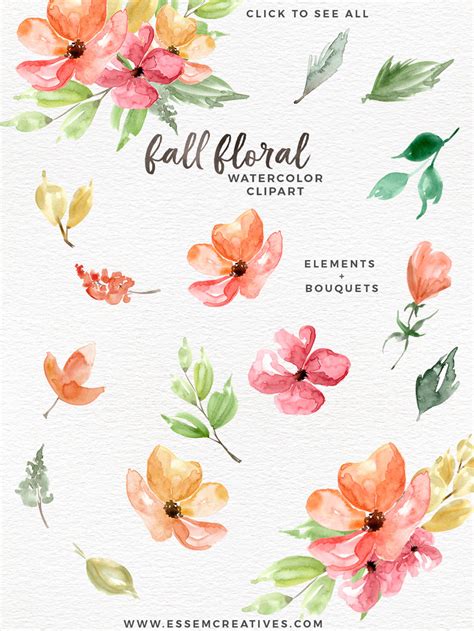 autumn fall watercolor floral clipart  digital papers