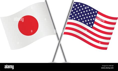 Japan And America Crossed Flags Japanese And American Flags Isolated