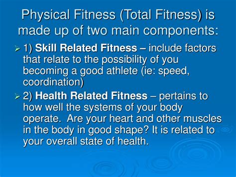 The five components of fitness serve as a blueprint for an exercise routine that delivers maximum health benefits. PPT - Components of Physical Fitness PowerPoint ...