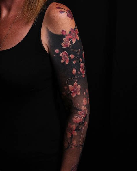 Cherry Blossom Tattoo Cherry Blossom Sleeve Tattoo Gradient