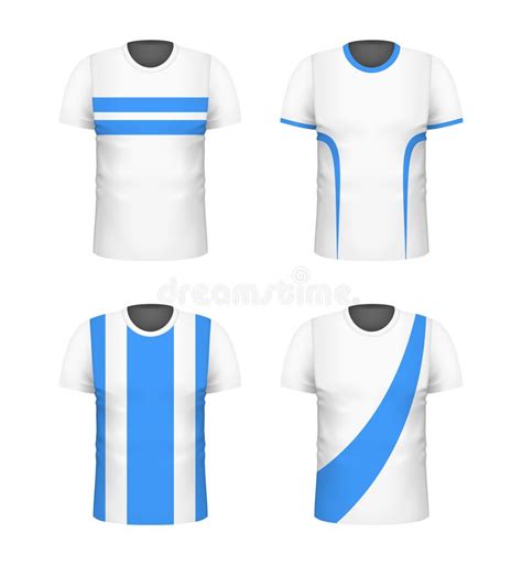 White T Shirt With Blue Print Template Set Sport Football Clothing