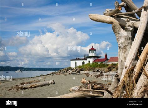 West Point Lighthouse Discovery Park Seattle Washington Stock Photo