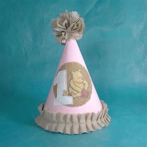 Shabby Chic Classic Pooh Bear Birthday Party Hat Pink First Etsy Bear Birthday Party
