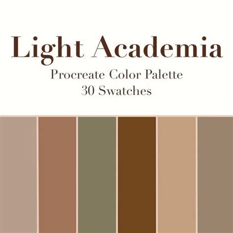 Light Academia Procreate Color Palette Swatches Instant Etsy Light Academia Colors Light
