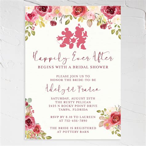 Happily Ever After Bridal Shower Invitation Mickey Minnie