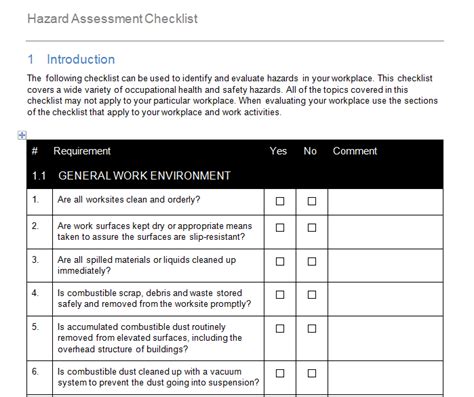 Checklist For Hazard Assessment Grcready