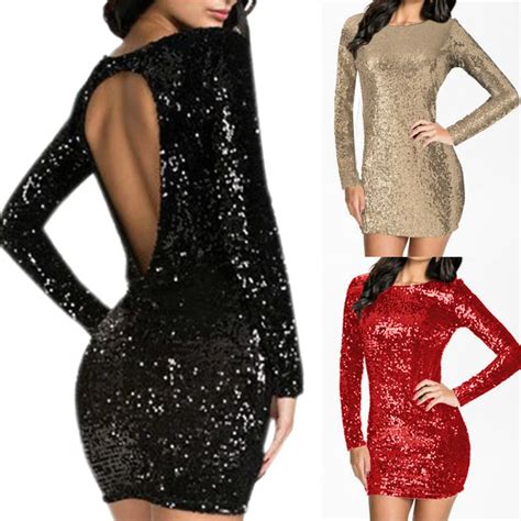 Womens Clothes Womens Sparkle Glitzy Glam Sequin Long Sleeve Flapper