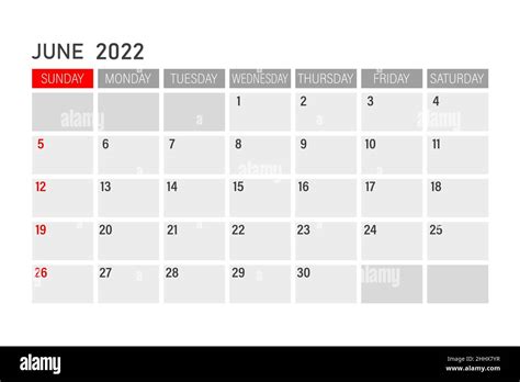 Calendario Di Giugno 2022 Illustrazione Vettoriale Di Un Calendario