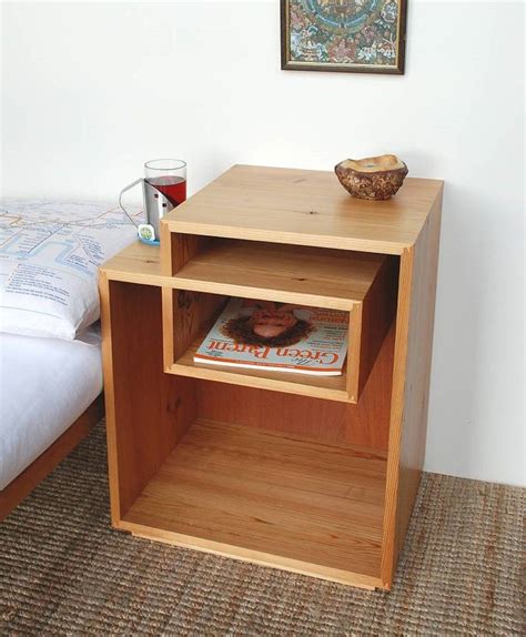 Furniture Brown Laminte Wood Unique Bedside Tables Feat Three Drawer
