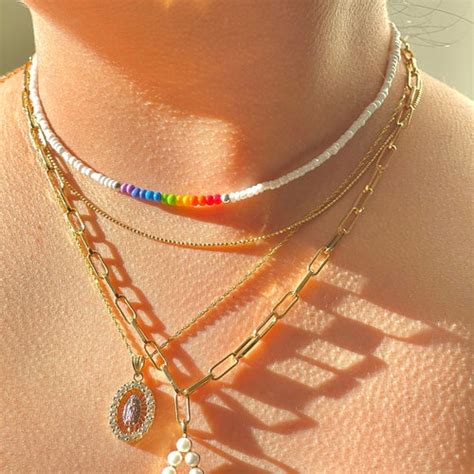 Custom Rainbow Beaded Choker Necklace Rainbow Bead Necklace Etsy