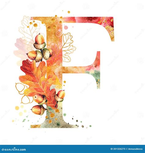Fall Watercolor Letter F Watercolor Autumn Alphabet Stock Illustration