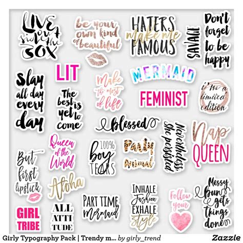 Girly Typography Pack Trendy Modern Quotes Sticker Modern Quotes