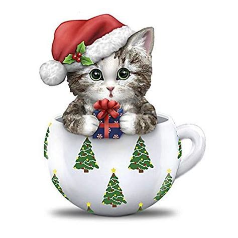 diamond painting christmas cup cat full drill diy  number kits  adults kitten