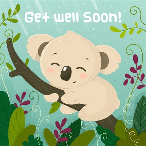 I hope you make a speedy recovery and continue to lead our successes. Get well soon message with koala | Free Vector