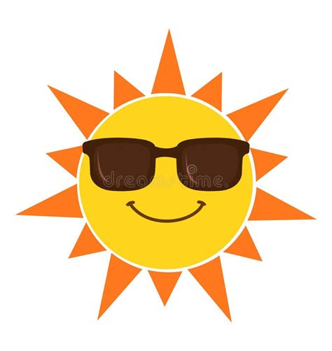 Sun With Sunglasses Cartoon Vector Illustration Isolated On White Stock