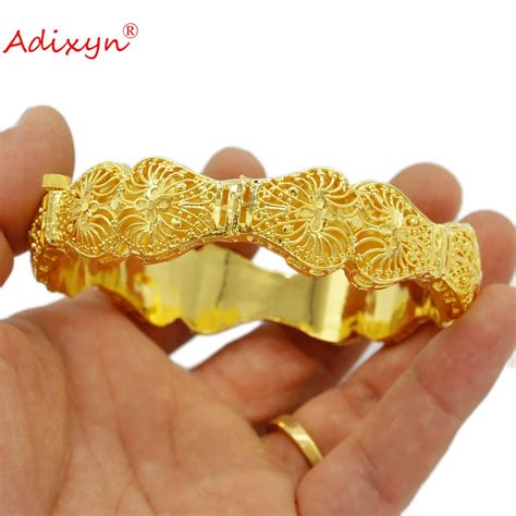 Adixyn 24k Dubai Gold Color Bangle For Women Ethiopian Cuff Bracelets African Jewelry Party