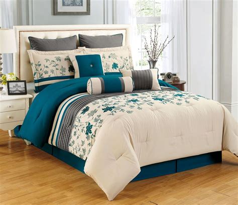 These items are breathable and do not cause any irritations or disturbances while resting. 9 Piece King Selene Teal and Beige Comforter Set ...