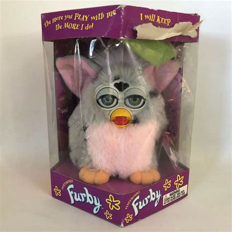 1998 Original Furby Gray And Pink With Black Spots Graygreen Eyes New