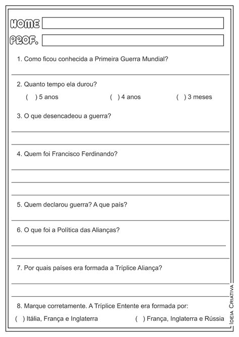 Questões Sobre A Primeira Guerra Mundial