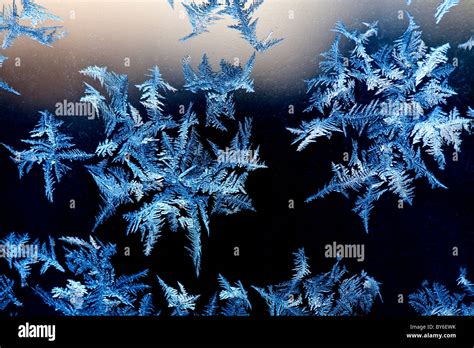 Frost Crystals On Glass Window Pane Stock Photo Alamy