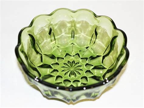 vintage green thumbprint scalloped edge glass bowl by timelesseclectics on etsy antique kitchen