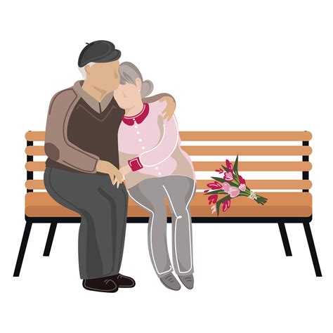 Elderly couple is sitting on a bench in the park vector illustration