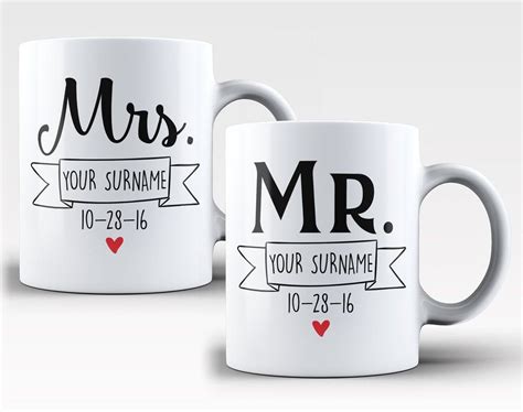 The Ultimate Mug Set For Any Proudly Wedded Couple Personalize With Your Surname And Wedding