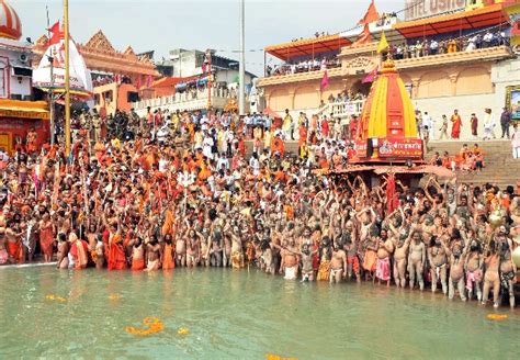 Maha Kumbh Sadhus Of Niranjani Akhara Participate In Third Shahi Snan At Har Ki Pauri Ghat In