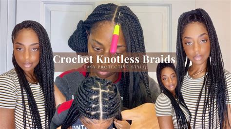 first time doing knotless braids on myself using crochet method great for beginners youtube