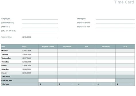 Time Card Template Excel Time Card Template